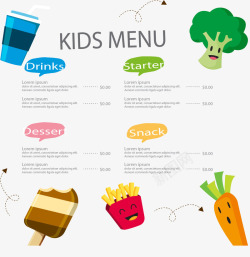 蔬菜零食装饰儿童菜单矢量图素材