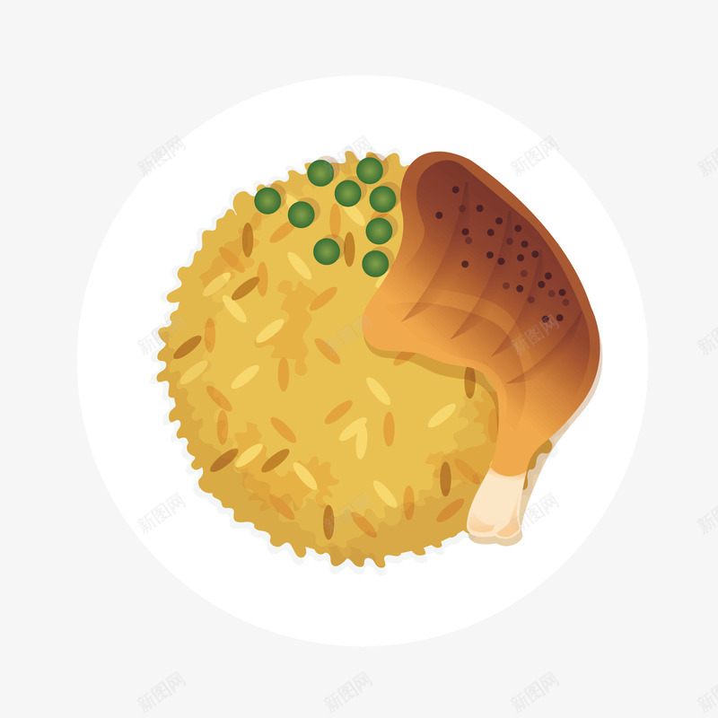 鸡腿饭矢量图ai免抠素材_88icon https://88icon.com 炒饭 米饭 美食 菜单标签 青豆 鸡腿 矢量图