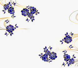 蓝色古典花朵图案素材