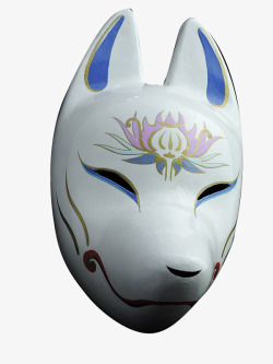 白色莲花纹日式狐狸面具素材
