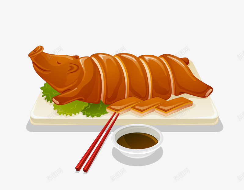 鲜美的烤全猪png免抠素材_88icon https://88icon.com 卡通 商务 彩色 手绘 烤全猪 盘子 筷子 美食 酱 鲜美