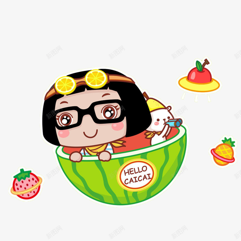 卡通精美时尚的娃娃png免抠素材_88icon https://88icon.com 创意 卡通娃娃 可爱的娃娃 手绘 精美时尚 草莓 菠萝 西瓜