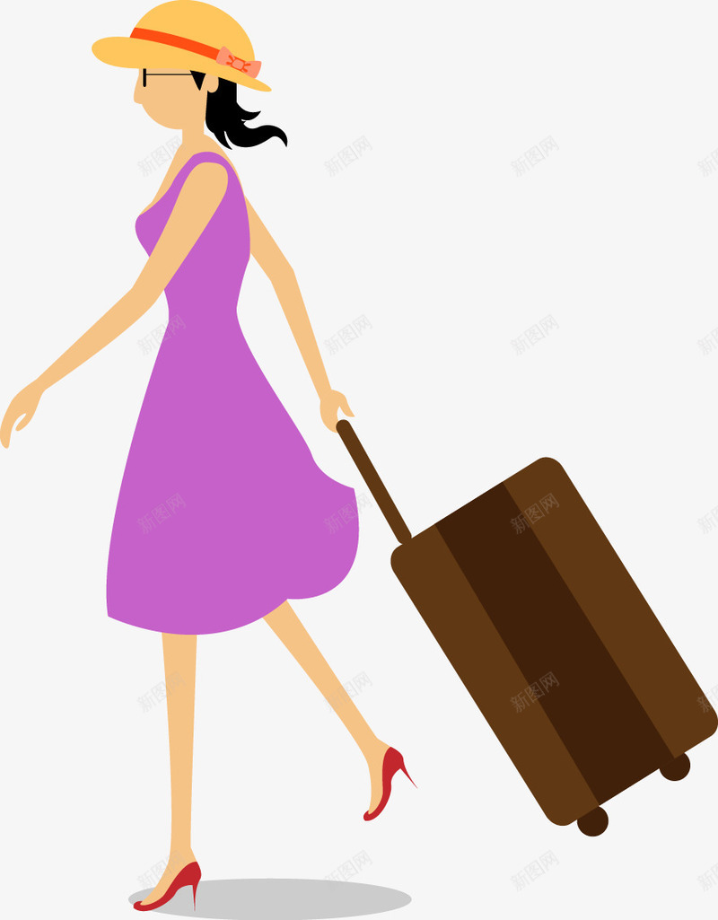 拉着行李箱的女人png免抠素材_88icon https://88icon.com png图形 png装饰 卡通 女人 旅行 旅行箱的人 行李箱 装饰
