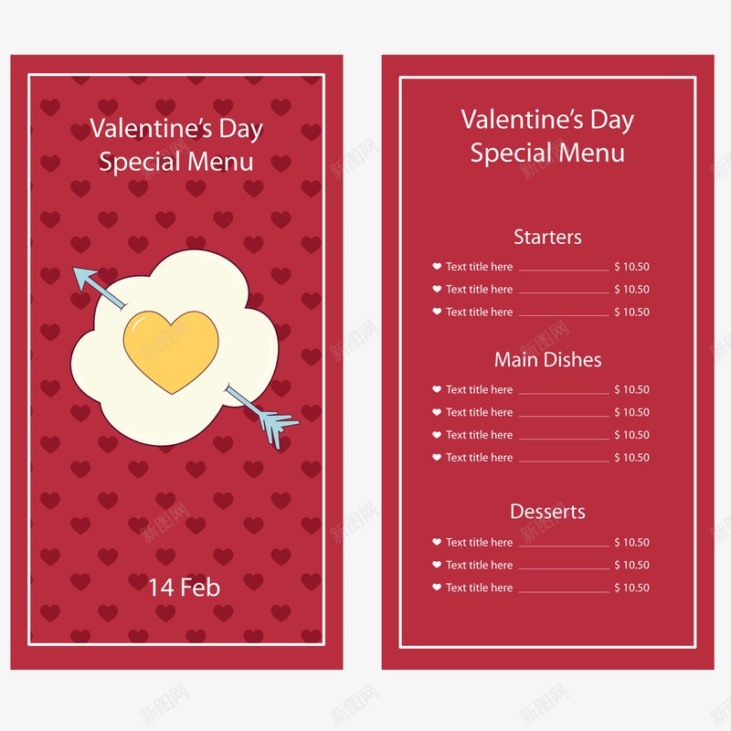 情人节情侣菜单矢量图ai_88icon https://88icon.com 心 箭 红色 鸡蛋 矢量图