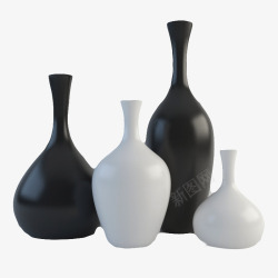 日式花瓶四个黑白瓶子高清图片