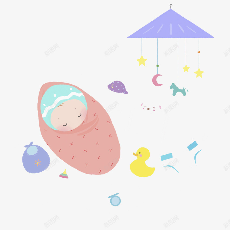 襁褓中的婴儿png免抠素材_88icon https://88icon.com 卡通 商务 婴儿 封面 小黄鸭 彩色 手绘 插图 睡觉 襁褓
