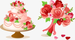 手绘花朵蛋糕和手捧花素材