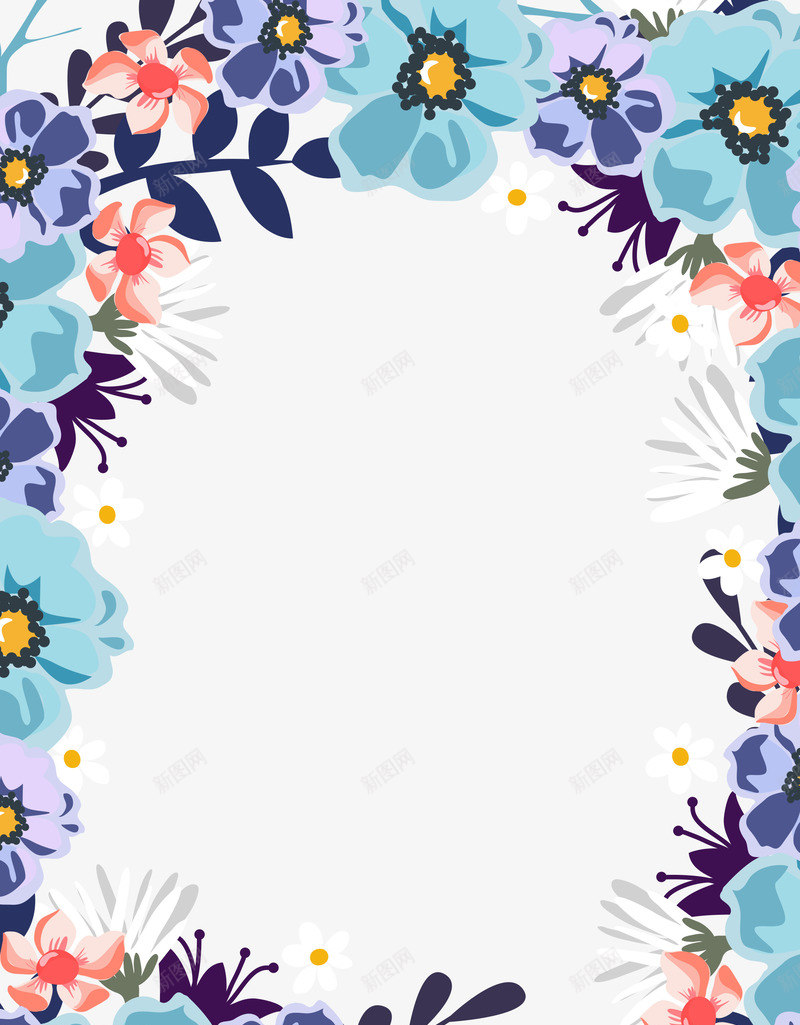 手绘蓝色唯美花卉边框png图片免费下载-素材pyvnrsyg-88ICON
