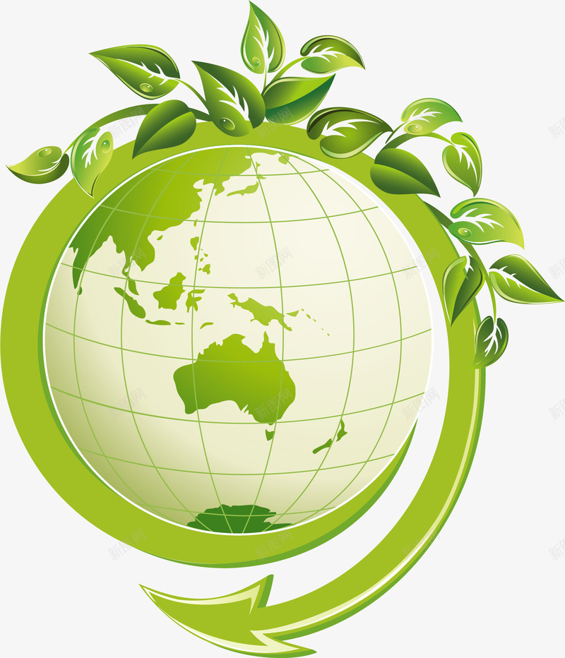 绿色地球png免抠素材_88icon https://88icon.com 地球 拯救地球 环保 环保海报 环保素材 箭头 绿化地球 绿叶 绿色
