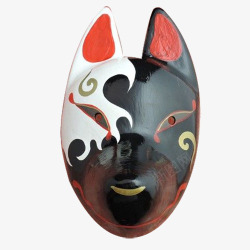 日式黑白色狐狸面具素材