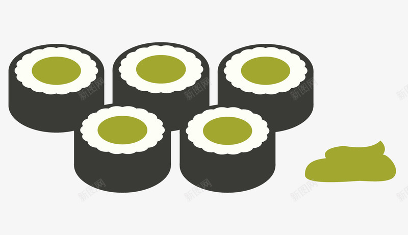 精巧美味寿司矢量图eps免抠素材_88icon https://88icon.com 吃的 扁平化 日式菜单 漂亮 精巧 精巧美味寿司 绿色 食材 食物 黑色 矢量图