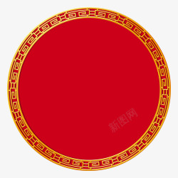 红色中式圆形花纹圆盘素材
