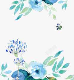 蓝色清新水面花朵装饰图案素材