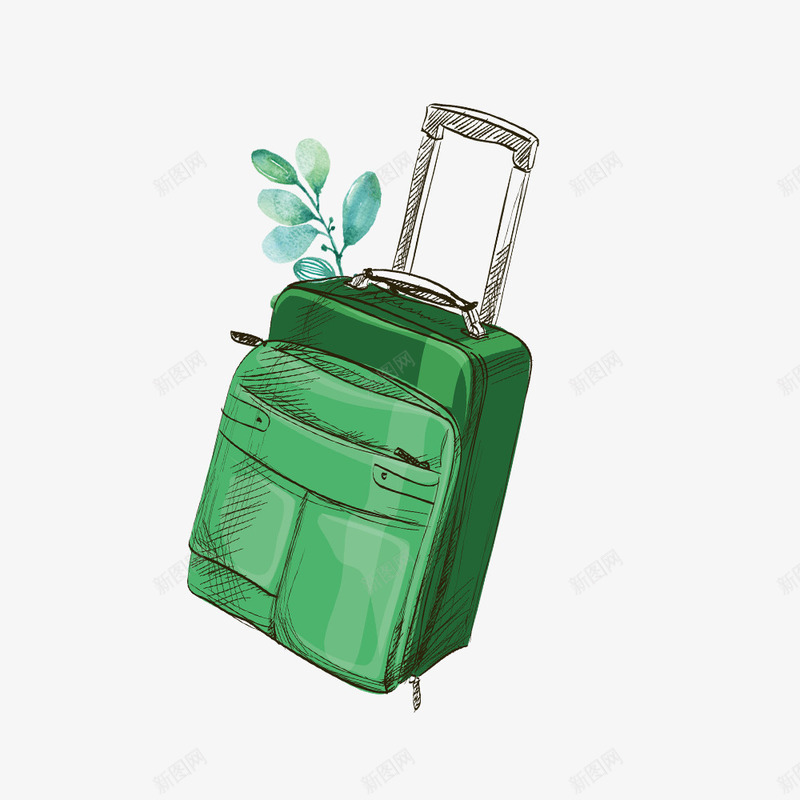 手绘水彩拉杆箱案png免抠素材_88icon https://88icon.com 手绘 拉杆箱 旅行用品 旅行箱 春季旅游 水彩 绿色 行李箱 踏青