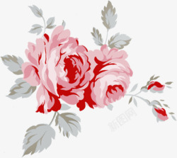 手绘红色复古玫瑰花朵大气素材