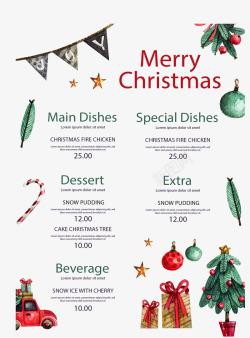 美丽圣诞节大餐菜单矢量图海报