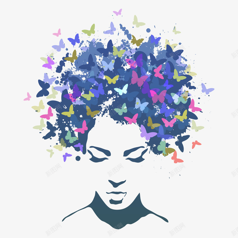 创意蝴蝶人像插画矢量图ai免抠素材_88icon https://88icon.com ps人像素材 人物头像 创意插画 唯美 女性 抽象人像 矢量图 蝴蝶 装饰 飞舞