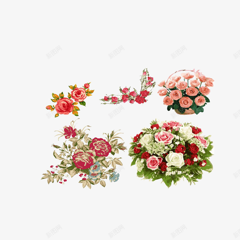 细腻彩绘玫瑰花束png免抠素材_88icon https://88icon.com 婚礼花束 玫瑰花 花朵 花瓣