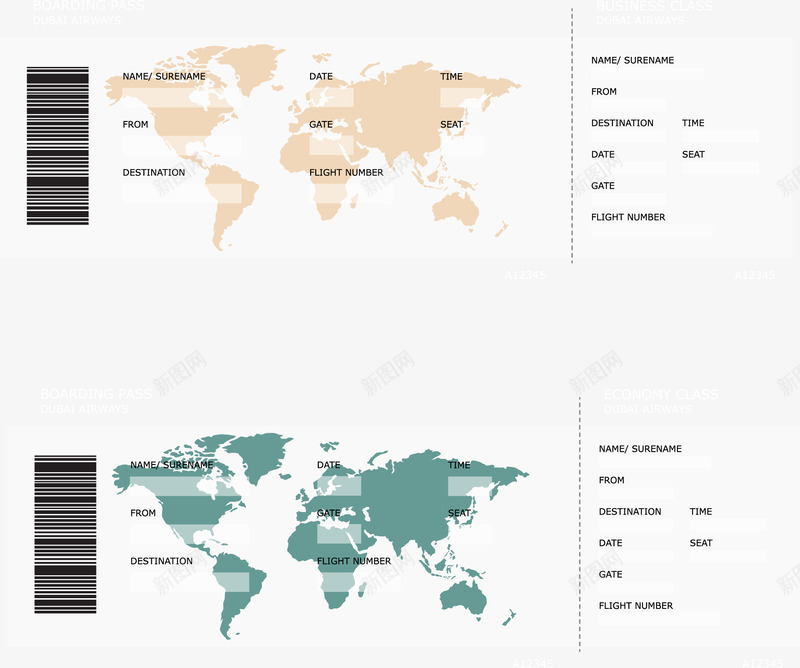出国机票模板png免抠素材_88icon https://88icon.com 世界地图 扁平化 机票 条形码 矢量素材