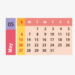 红黄色2019年5月日历矢量图素材