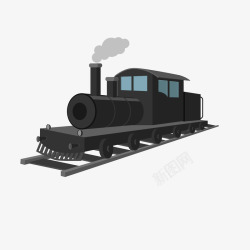 黑色铁轨黑色老式火车头和铁轨矢量图高清图片