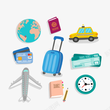 世界旅游日手拉旅行用品包矢量图图标图标
