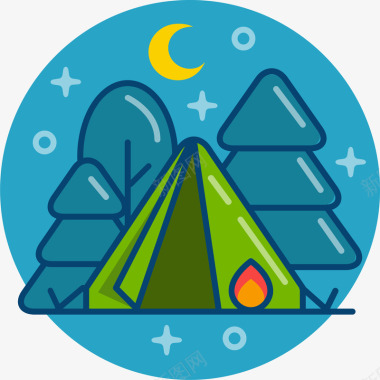 寒冷夜晚帐篷露营矢量图图标图标
