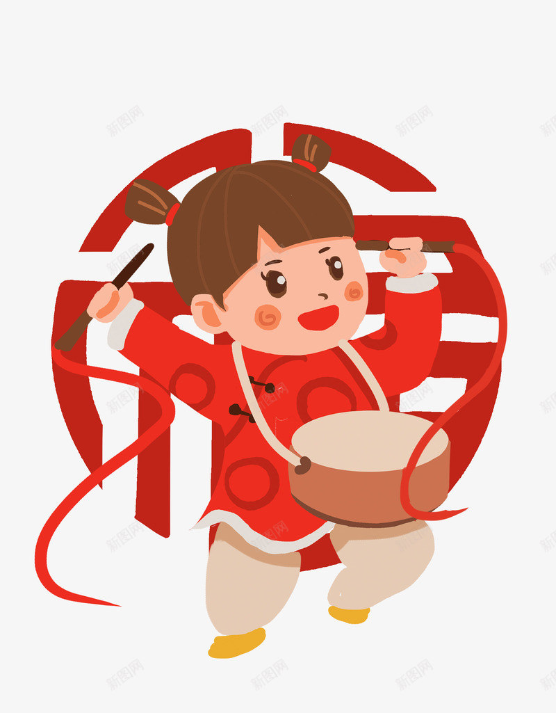 卡通喜迎新年敲鼓女孩png免抠素材_88icon https://88icon.com 2019 中国风 传统习俗 农历新年 卡通 喜迎新年 敲鼓女孩 新年