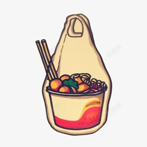 麻辣烫手绘画片png免抠素材_88icon https://88icon.com 打包食物 方便袋 色彩画 麻辣烫