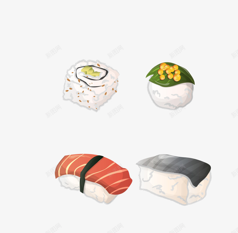 彩色日式料理四款png免抠素材_88icon https://88icon.com 彩色日式料理 日式料理四款 矢量日式料理 食物