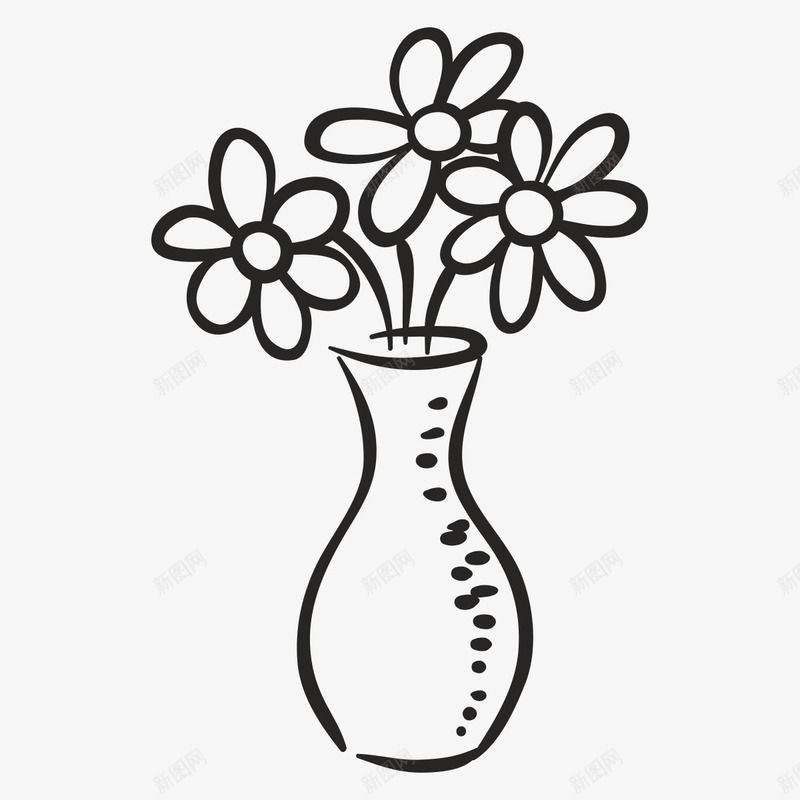 花瓶花朵png免抠素材_88icon https://88icon.com 卡通 手绘 简图 简笔 素描 花朵 花瓶 黑色