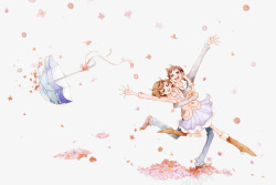 满天飞舞的花瓣浪漫小情侣高清图片