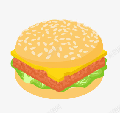 美味橙子手绘卡通奶酪火腿汉堡图标图标