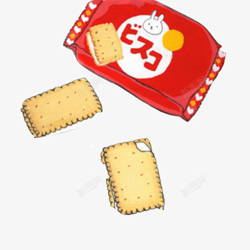 夹心小饼干手绘画片png免抠素材_88icon https://88icon.com 日本零食 红色包装袋 色彩画 饼干 黄色饼干