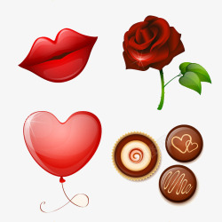 玫瑰花心形气球和红唇素材