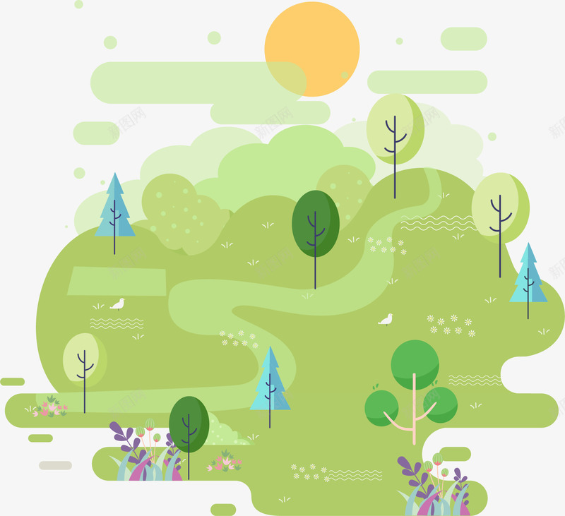 手绘小清新公园装饰图案矢量图ai免抠素材_88icon https://88icon.com 公园 公园插画 公园绘画 创意公园插画 小清新 手绘 矢量图 绿色 装饰图案