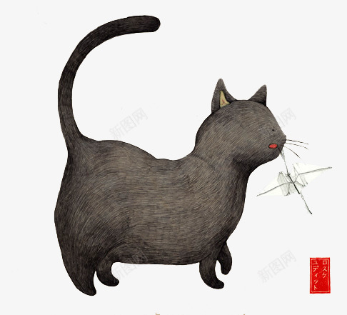 手绘胖猫咪叼着飞机png免抠素材_88icon https://88icon.com 创意插画设计 卡通贺卡封面 手绘插画