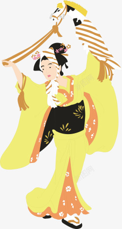 卡通日本美女黄衣服日本美女矢量图高清图片