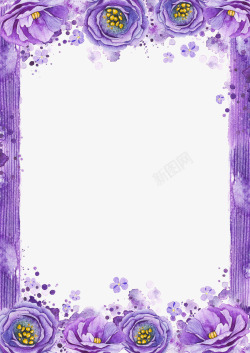 手绘紫色梦幻花卉边框素材