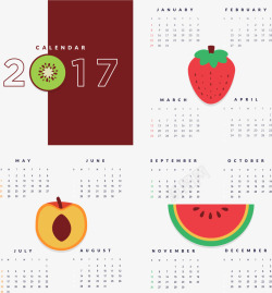 彩色水果2017年日历矢量图素材