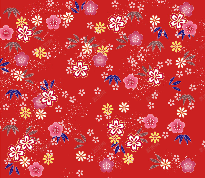 红底日式花朵图案png免抠素材_88icon https://88icon.com 卡通花朵 日式花朵图案 植物花朵 花卉