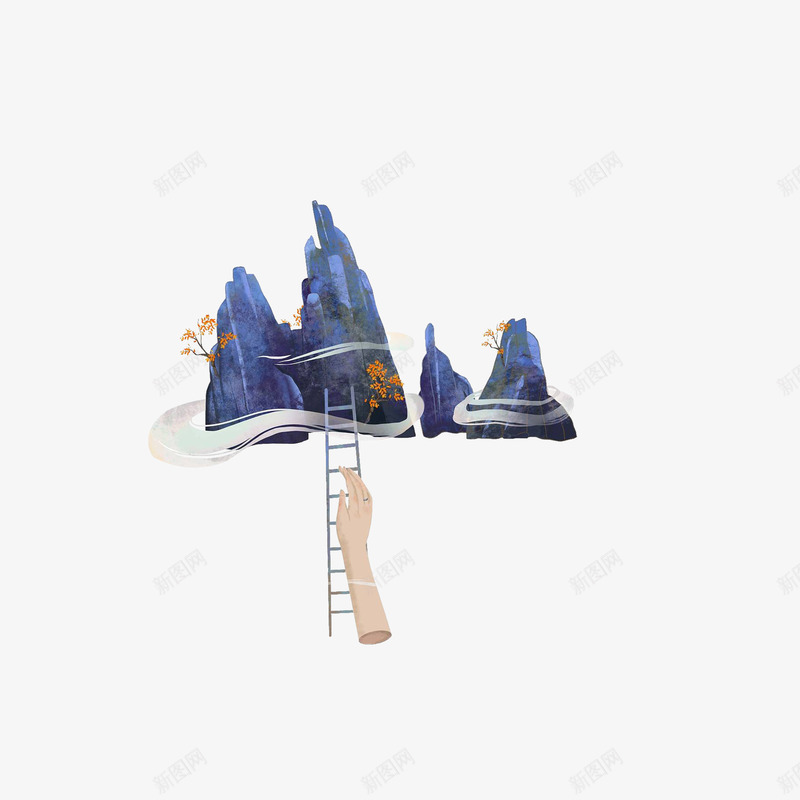 卡通重阳节登高png免抠素材_88icon https://88icon.com 唯美手机 梯子 登高插画 节日插画 茱萸 重阳节