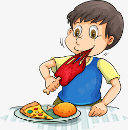 开心吃东西儿童节啃肉的男孩高清图片
