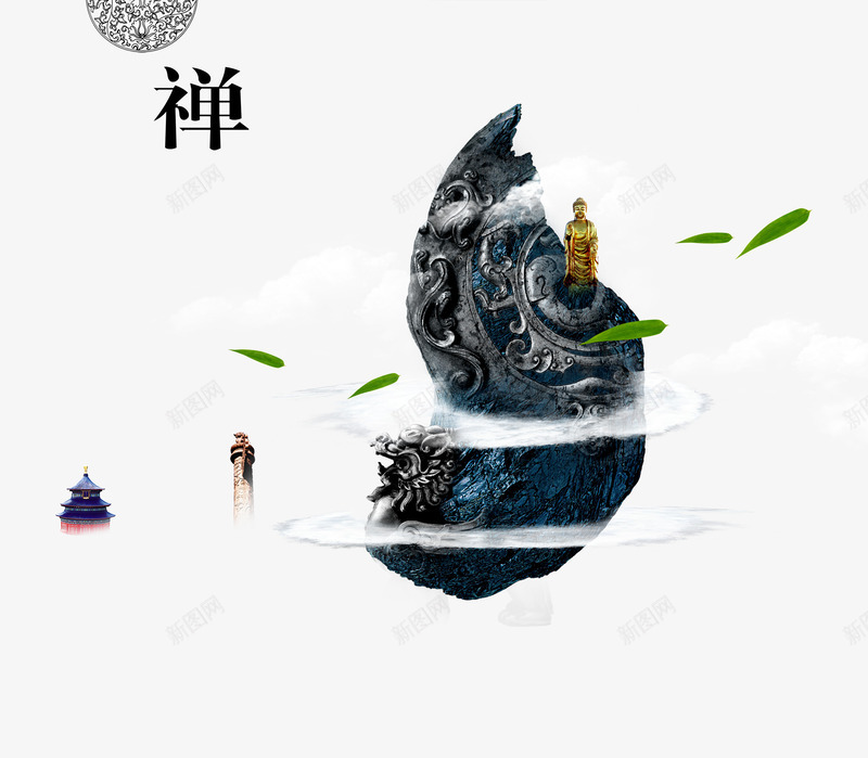 唯美国风禅psd免抠素材_88icon https://88icon.com 佛像 国风 禅 禅文化