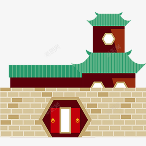 彩色卡通装饰中式建筑装饰图png免抠素材_88icon https://88icon.com 中国风 中式城墙 卡通装饰 新年大吉 设计图 阁楼