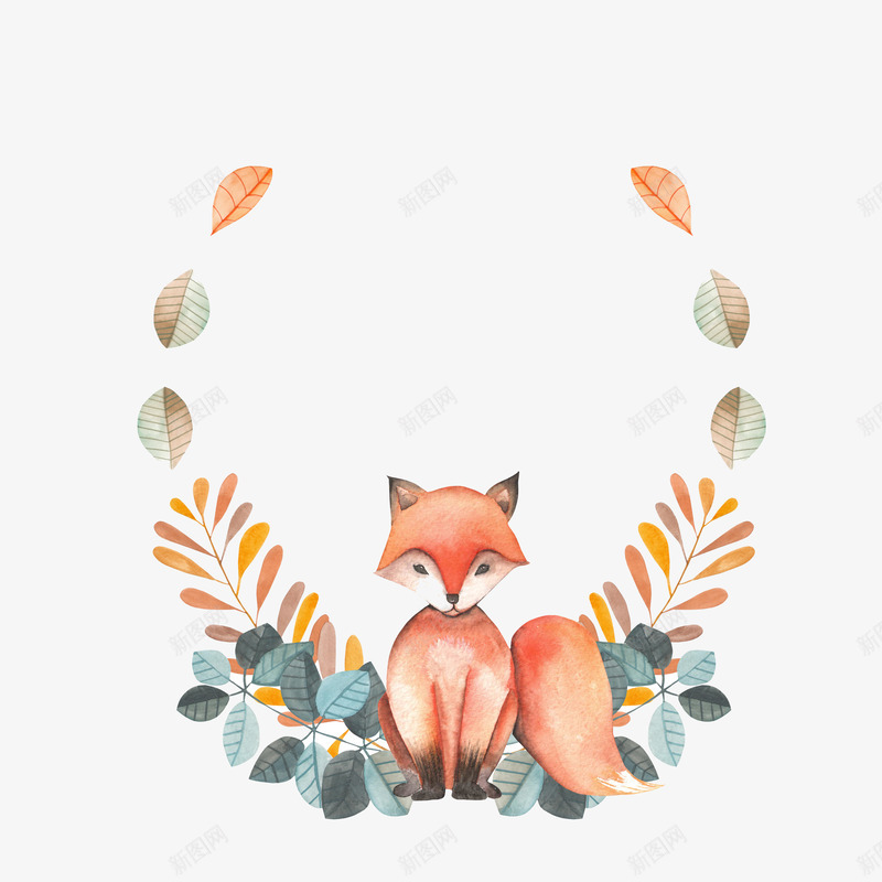 树叶边框下的狐狸png免抠素材_88icon https://88icon.com png图形 png装饰 树叶 植物 狐狸 装饰