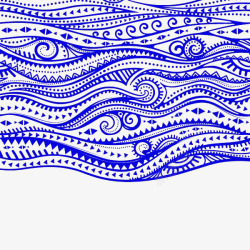 手绘蓝色装饰波纹曲线素材