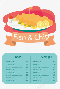 炸鱼和薯条矢量图素材