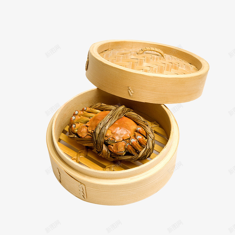 蒸笼螃蟹美食psd免抠素材_88icon https://88icon.com 圆形 实物 木质 海鲜 美食 蒸笼 螃蟹 食物