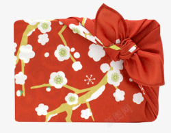 日式红色喜上梅梢包袱皮礼物包装素材